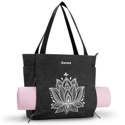 Gonex 요가 매트 가방 지퍼 매트 캐리어 캔버스 체육관 토트 - color: 블랙., size: Large(17.7×6.1×15.3inch)