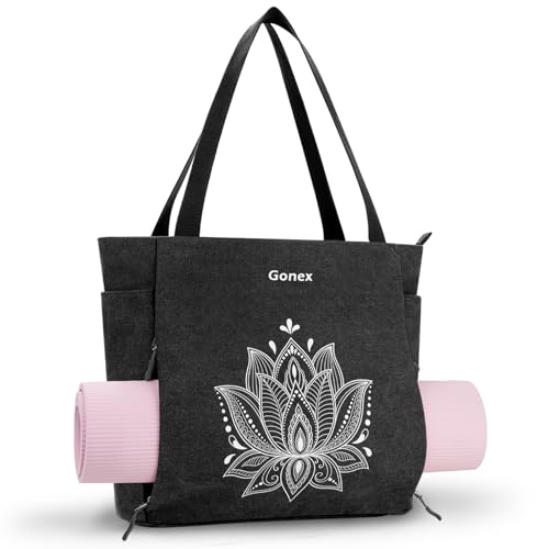 Gonex Yoga Mat Bag with Zipper Mat Carrier Canvas Gym Tote | Durable Canvas, Zipper Closures Prevent Slipping, Quick Access, Bottle Holder, Fits Yoga Blocks, Gym & Travel Use - color: Black, size: Large(17.7×6.1×15.3inch)