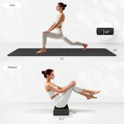 PAIDU Foldable Yoga Mat 10mm Thick, 75"x26" Non-Slip Fitness Exercise Mat - color: Black