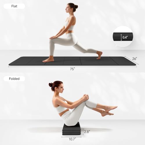 PAIDU Foldable Yoga Mat 10mm Thick, 75"x26" Non-Slip Fitness Exercise Mat - color: Black