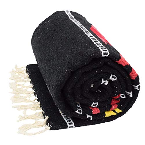 Open Road Goods Thick Mexican Yoga Blanket - Serape Fish Design - Handmade (Black) - color: Black