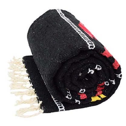 Open Road Goods Thick Mexican Yoga Blanket - Serape Fish Design - Handmade (Black) - color: Black