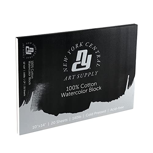New York Central Watercolor Block, 140lb/300gsm Cold Press 10x14, 20 Sheets, Archival Watercolor Paper for Artists, Students, Durable Water Color Paper, Wet and Dry Media, Case Pack of 10 - size: 10x14" - 10 Pack