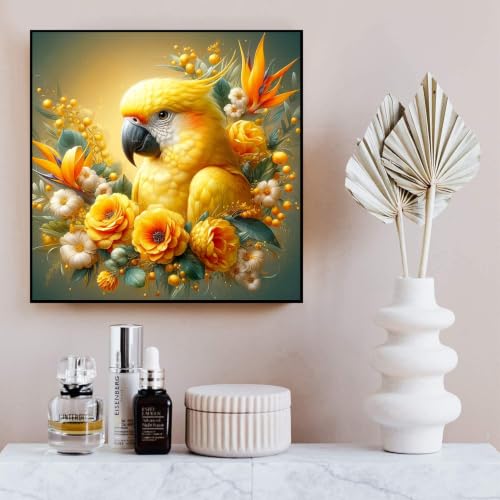 Parrot Diamond Art Kits for Adults, Diamond Art Painting Kits for Adults | Parrot Birds Flowers Stress Relief Full Round Drill Heartfelt Gift Strong Adhesive Wall Decor HD Canvas 13.8x13.8in 35x35cm - color: Parrot