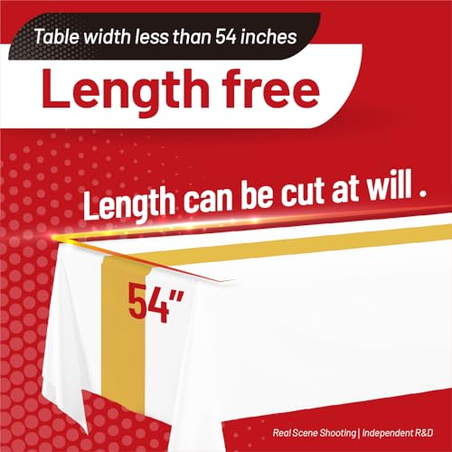 Disposable Tablecloth, 110 Ft X 54 In Plastic Table Cloth Rectangle Table | White Gold Tablecloth Plastic Table Cloth Disposable PEVA Plastic Table Cover with Cutter for Weddings, Parties, Anniversary - color: White and Gold, size: 1320" x 54" (Rectangula