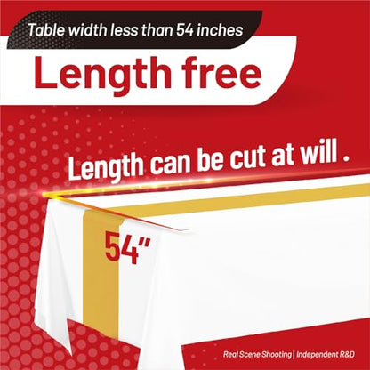 Disposable Tablecloth, 310 Ft X 54 In Plastic Table Cloth Rectangle Table | White Gold Tablecloth Plastic Table Cloth Disposable PEVA Plastic Table Cover with Cutter for Weddings, Parties, Anniversary - color: White and Gold, size: 3720" x 54" (Rectangula