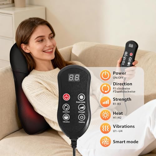 Shiatsu Back and Neck Massager for Pain Relief Deep Tissue, 3D Kneading Lower Back Massager Pillow with Vibration Airbag for Back Neck Shoulder and Legs, Gifts for Mom,Dad,Women - color: Black-03
