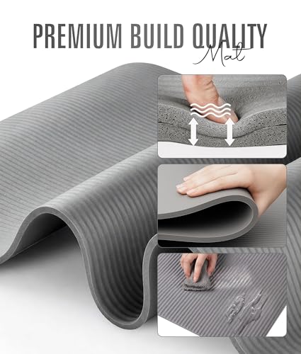 ROMIX Yoga Mat Thick 10Mm, Non-Slip Exercise Mat, 72 X 24 In, NBR - color: Gray
