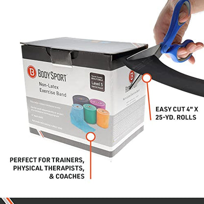 Body Sport Exercise Band, 25 yd. x 4 in. Roll - Home & Gym Fitness Equipment for Stretching, Strength Training & Physical Therapy - color: Black