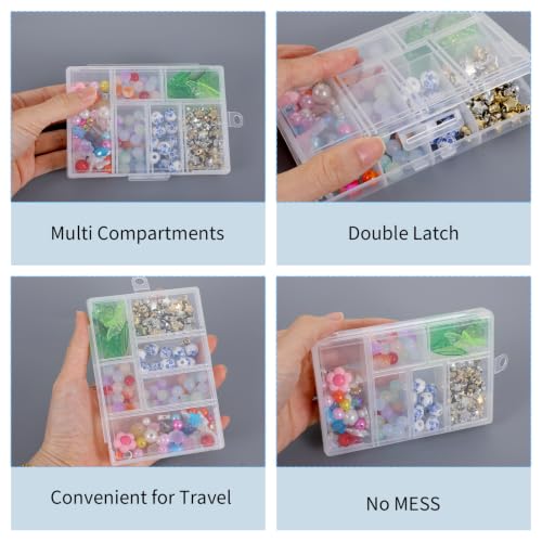 4 Pack Plastic Organizer Box with Dividers, Clear Compartment Organizer Box | Travel Small Bead Organizer for Jewelry Fishing Tackles Earring Rhinestones Beads, Small Storage Containers for DIY Crafts