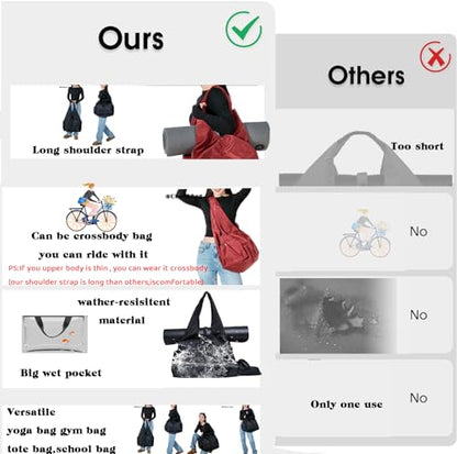 Yoga Bag for Women, Gym Tote Bag with Shoe Compartment & Wet Dry Pocket, Water Resistant Yoga Mat Bag with Adjustable Strap