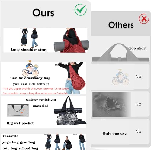 Yoga Bag for Women, Gym Tote Bag with Shoe Compartment & Wet Dry Pocket, Water Resistant Yoga Mat Bag with Adjustable Strap