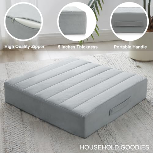 JKMAX 22 inches Floor Pillow for Adults - Large Meditation Cushion with Thick Foam & Soft Tufted Cover - Premium Outdoor Square Floor Cushion Seat - Yoga Pillows for Sitting On Floor - Light Gray - color: Light Gray, size: 1 Count