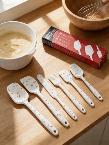 6 Pieces Silicone Spatula Set - Heavy Duty Kitchen Cooking Serving Utensils, Non-Stick Silicone Cooking Utensils Set, Kitchen Utensil Set with Oil Brush, Jar Spatula & Mini Spatulas (White) - color: White