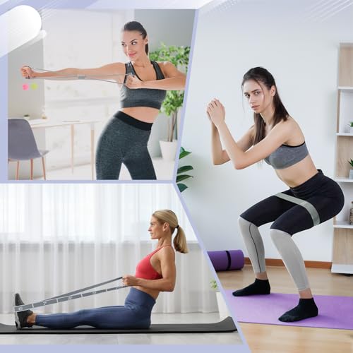 Halloscume 24 Pcs Pilates Kit, Home Pilate Equipment for Women, Pilates Ring and Ball Set with Stretching Strap, Water Bottle, Magic Circle, Yoga Ring, Gym Bag, Resistance Band, Anti Slip Sock - color: Gray