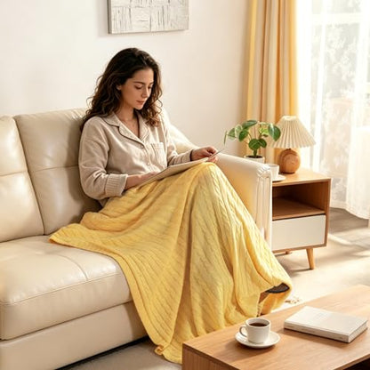 NTBAY Cotton Cable Knit Throw Blanket, 51 x 67, Yellow - color: Yellow, size: Throw(51"x67")
