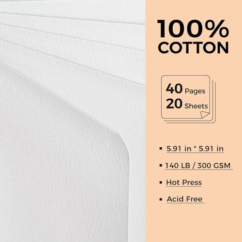 Watercolor Journal - 100% Cotton Cold Press Paper | 20 Sheets 40 Pages | 300GSM (140lb) | Linen Cotton Cover Watercolor Sketch Books for Artists Painting,Mixed Media 5.91 x5.91 in - color: Brown, size: 5.9 x 5.9 in