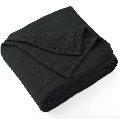 Carriediosa 100% Cotton Muslin Throw Blanket 66 x 90 Summer Gauze for Adult - color: Black, size: Twin XL