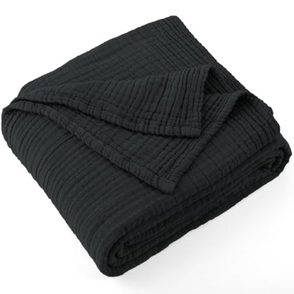 Carriediosa 100% Cotton Muslin Throw Blanket 66 x 90 Summer Gauze for Adult - color: Black, size: Twin XL