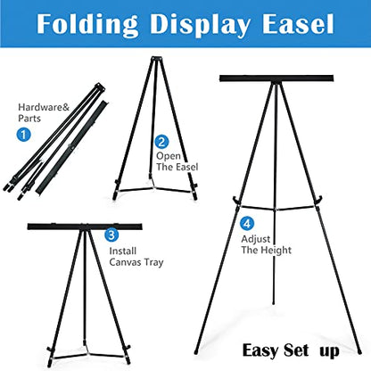 Falling in Art 63 1/2'' Aluminum Flip Chart Presentation Easel,2 Pack | Lightweight Easel Stand with Adjustable Floor for Boardroom, Whiteboard, Paper Pads, Signage, Black - style: Black 2-Pack