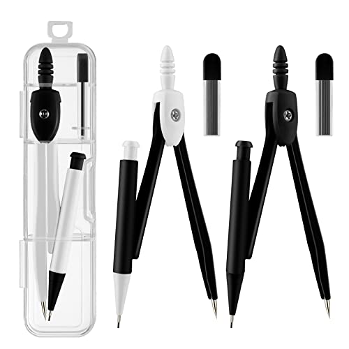 3 Packs Colorful Basic Metal Math Compass for Geometry Set,Extra Leads, Mechanical Pencil Desiged,Drawing Tools Compass for Students School Supplies and Office Supplies (Whit and Black) - color: Whit and Black