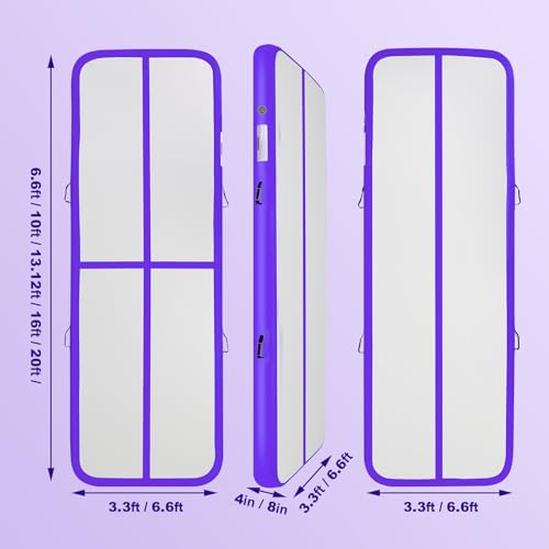 Inflatable Gymnastics Mat Air Tumble Track Tumbling Mats with Pump - color: Purple, size: 10ft*5ft*6inch(3m*1.5m*15cm)