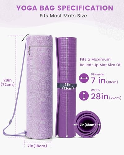 Gonex Yoga Mat Bag, Full-Zip Mat Carrier | 600D Oxford Fabric, Wet Pocket, Front Zip Pocket, Adjustable Strap, Fits Mats up to 26" - color: Soft Lavender