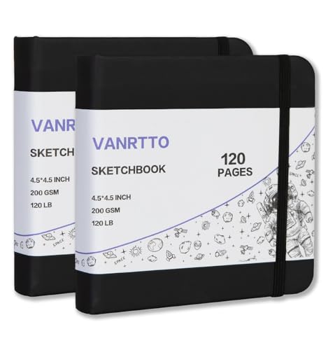 Vanrtto Square Sketch Book, Mixed Media Sketchbook 4.5x4.5 in 2 Pack | Hardcover Square Sketchbook 120lb/200GSM Sketchbook Drawing Paper for Watercolor Mixed Media, 120 Sheets/240 Pages Sketch Pad - size: 4.5*4.5 INCH 2 PACK