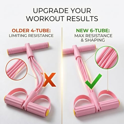 Pedal Resistance Bands with Handles, 6-Tube Sit Up Pull Rope Resistance Trainer, Natural Latex Foot Pedal Exercise Bands for Full Body Workout, Home Fitness Training, Waist, Arms & Legs (Pink)