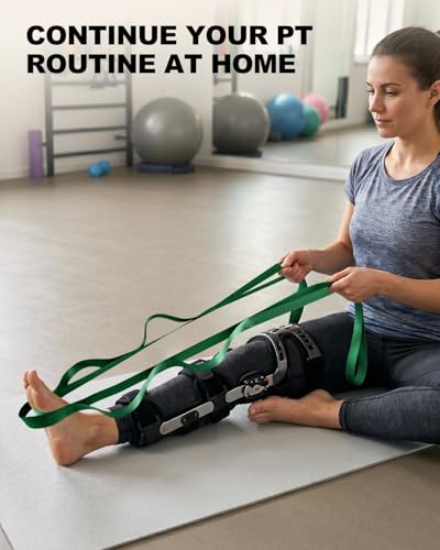 Trideer Non-Elastic Stretching Strap with Loops for Physical Therapy & Rehab, Knee Hip Leg ROM Post-Surgery, Yoga Strap for Stretching, Leg Lifter Strap Mobility Aid, Hamstring Calf Back - color: Hunter Green/75"x1"