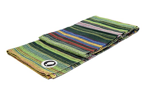 Open Road Goods Handwoven 100% Cotton Outdoor Yoga Blanket – Striped Picnic, Beach, & Patio Throw, Durable Yoga Mat, Throw for Couch, Chairs & Travel - Green Striped, Half - color: Mat Size Green Blanket