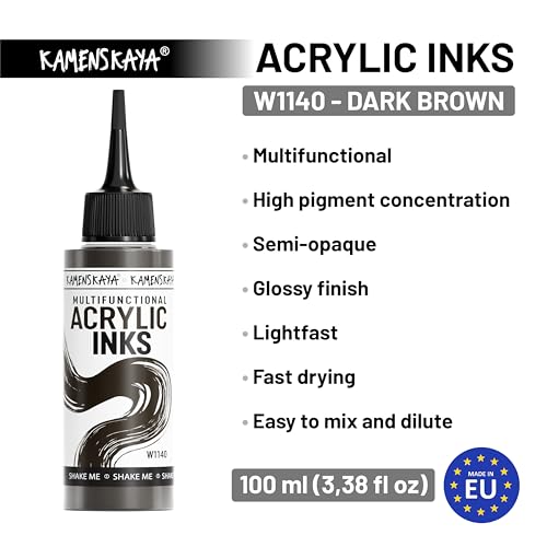 Acrylic Inks for Artists - Dark Brown Acrylic Ink, 3.38 Fl Oz (100 ml) | Highly Concentrated, Multifunctional Liquid Acrylic Paint - color: Dark Brown