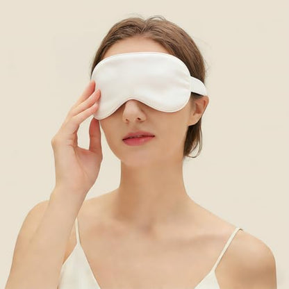 100% Mulberry Silk Sleep Mask with Eye Steam Pocket and Velvet Elastic Band, Luxury 22mm Silk Eye Mask for Nap Sleeping Relaxation and Traveling, Gift Package, Pearl White - color: White