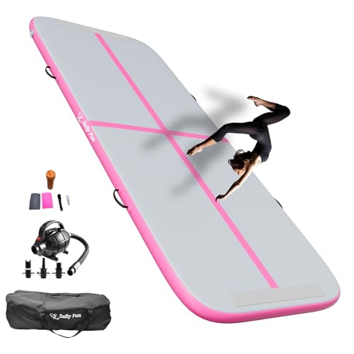 Inflatable Gymnastics Mat 6.6ft/10ft Air Tumble Track Training Mat 4/8 inches Thick Tumbling mat with Electric Pump for Home Use/Tumble/Gym/Training/Cheerleading/Water/Yoga - color: Pink, size: 10ft*3.9ft*4in