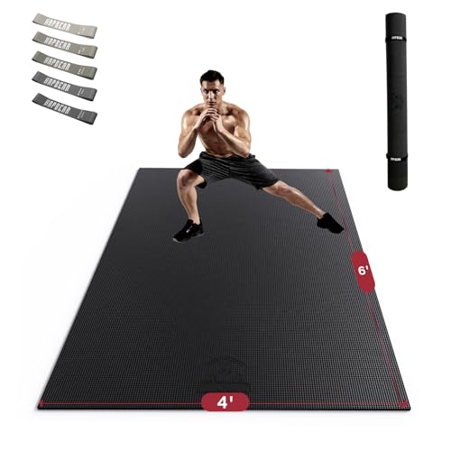 HAPBEAR Large Exercise Mat-6'x4'/7'x5'/6'x8'/6'x9'/6'x10'/6'x12'x 1/3"(8mm) - color: Black-High Density 6'×4'×⅓"