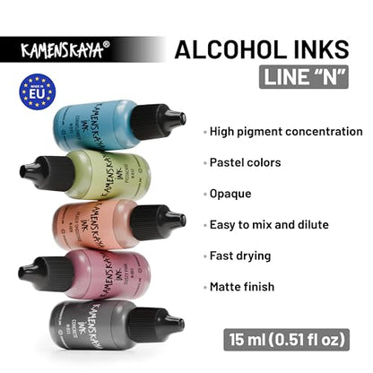Alcohol Ink Set - 34 Color Variations - Set #19-4 Alcohol Inks x 0.51 fl oz (15 ml) | Highly Pigmented Pastel Colors, Lightfast, Opaque and Matte – For Painting and Epoxy Resin – Made in the EU - color: 19, style: Pastel inks