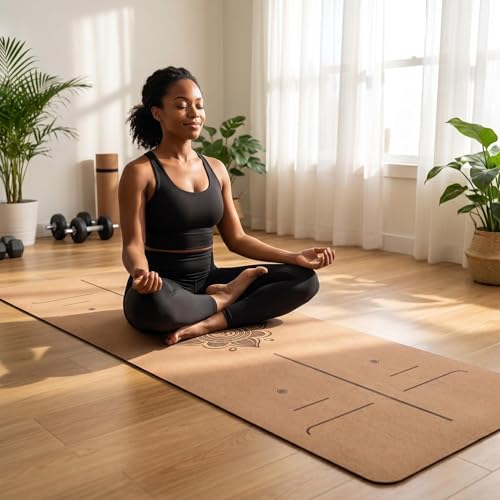 Cork Yoga Mat extra thick 6mm TPE Yoga Mat 72x24 Inch High Density Non-Slip Workout Mat Super Grip Quick-Dry for Hot Yoga, Home Gym