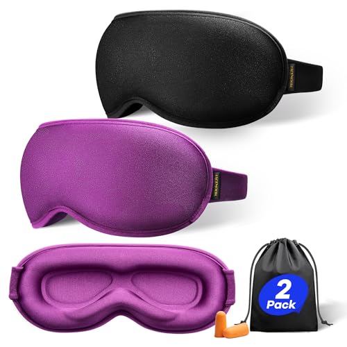 Weighted Eye Mask for Sleeping 2 Pack: Gentle Pressure Blackout Sleep Mask with 3D Contoured Cups, Zero Eye Pressure Sleep Mask for Lash Extensions, Memory Foam Travel Mask, Black Purple - color: Black & Purple (2 Pack)