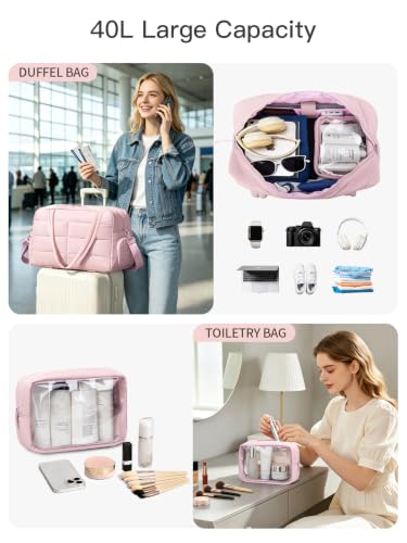 Gitus Travel Duffle Bag for Women Puffer Weekender Bags Carry on Gym Bag - color: Pink