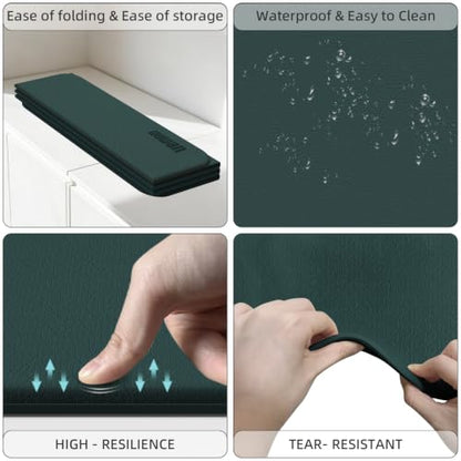 Yoga Mat Thick 10mm, Foldable Yoga Mat 75 x 26 x 0.4 Inches | Portable Workout Mat | Thick Cushioning Surface | Home Gym Exercise Mat | Pilates & Yoga Training - color: Dark green