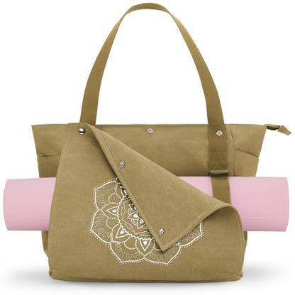 Gonex Yoga Mat Bag For Women Canvas Tote Pilates Gym Bag With Mat Carrier - color: Dark Khaki, size: Classic (15.5×5.5×14.5inch)