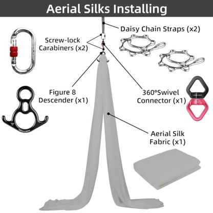 PRIOR FITNESS Aerial Silks Kit, SGS&CE Certified, 9/15/20Yards - color: Silver, size: S(9 Yards)