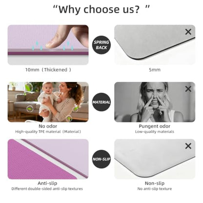 Wide Yoga Mat Thick(10mm) Exercise Mat Non Slip Anti-tear,72"x35" Extra Large Pilates Mats for Home Workouts, Gym & Floor Stretching with Carrier Strap - color: Deep pink + Light pink