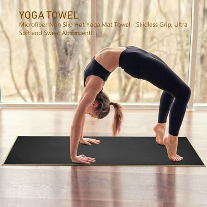 YETTASBIN Black Yoga Mat Towel, Non Slip Sweat Absorbent Hot Yoga Towel Portable Lightweight Travel Workout Towel with Storage Bag for Home Yoga, Pilates, Fitness 73x 27 Inch