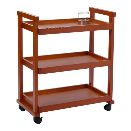 MEEDEN Rolling Art Supply Cart: Solid Beech Wood 3-Tier Storage Trolley - color: Deep Walnut