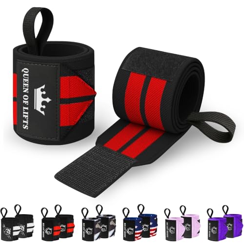 TECEUM Elastic Cotton Weightlifting Wrist Wraps with Thumb Loops, 1 Pair - color: Black and Red, style: 12" – Queen of Lifts