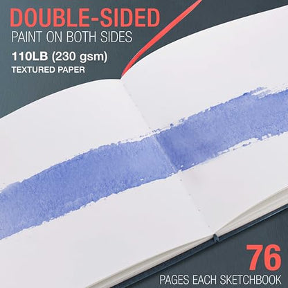 U.S. Art Supply 8.5" x 8.5" Watercolor Book (2 Pack, 76 Sheets Each) - 110lb (230 GSM) Linen-Bound Hardcover Artist Paper Pads - Acid-Free Cold-Pressed Watercolor Paper Pad Mixed Media - size: 8.5-x-8.5-inch