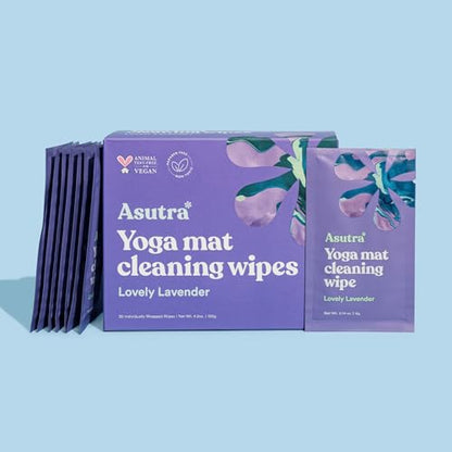 ASUTRA Yoga Mat Wipes (Lovely Lavender), Individually (1 Box = 30 Wipes) - size: 1 Box (Pack of 30)