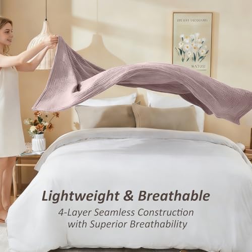 EMME Cotton Muslin Large Throw Blanket Couch Breathable Gauze Soft Lightweight Bed Blankets Adults (Heather Dusty Pink, 50"x70") - color: 06 - Dusty Pink, size: Large Throw (50" X 70")