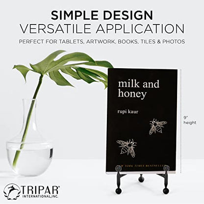 TRIPAR Modern Tripod Easel Display, Black Finish, Lightweight & Durable Design, Perfect for Displaying Pictures, Artwork, Plates, Tiles, & More, 8 Inch - size: 8 Inch